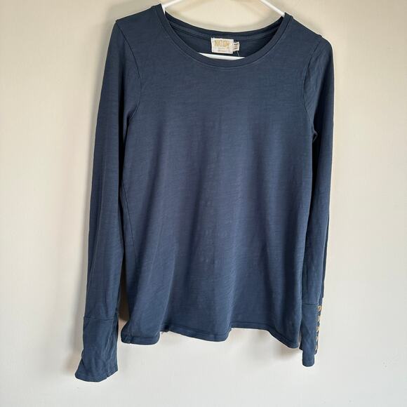 Nation LTD Janae Slim Crew Tee Long Sleeve Button Cuff T-Shirt Blue Womens M - Picture 4 of 12